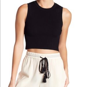 Theory Rib Knit Sleeveless Black Crop Top